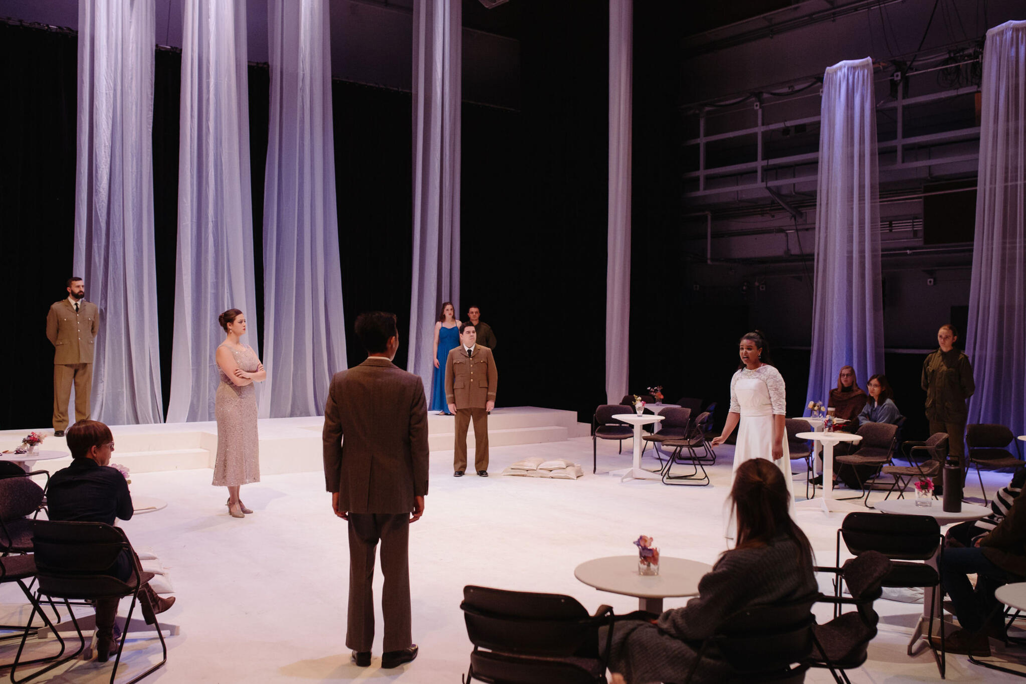 Iphegenia 2.0\n By Charles Mee Bleviss Laboratory Theatre 2019 Director: Elizabeth Hobbs Set Design: MADELINE BLONDAL Costume Design: Skye Grinde Lighting Design: FengYi Jiang Photography by Mat Simpson Photography